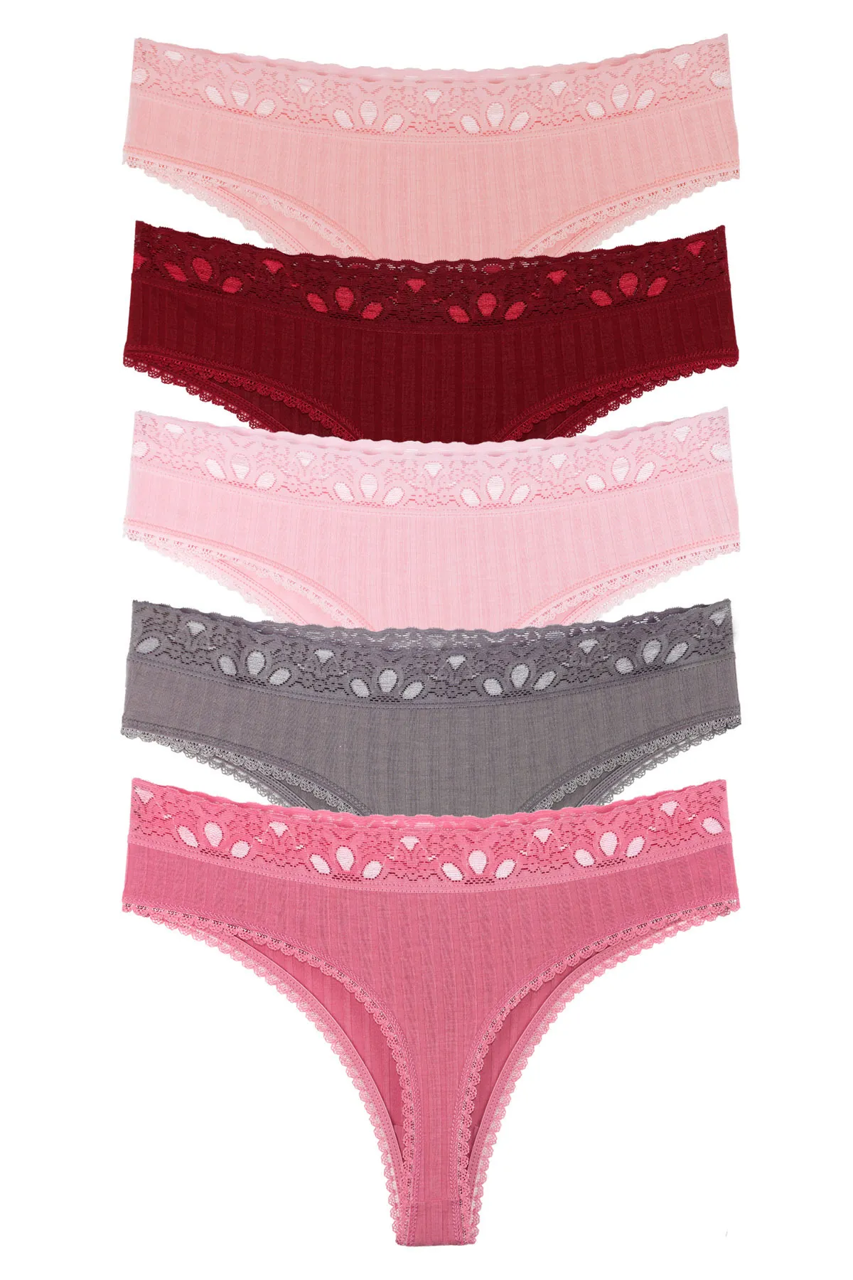 Sensu  Damen-Tangas mit gerippter Spitze und detailliertem 5er-Pack