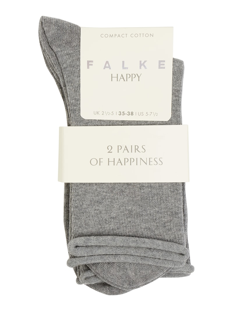 Socken mit Stretch-Anteil im 2er-Pack Modell 'Happy' in mittelgrau meliert