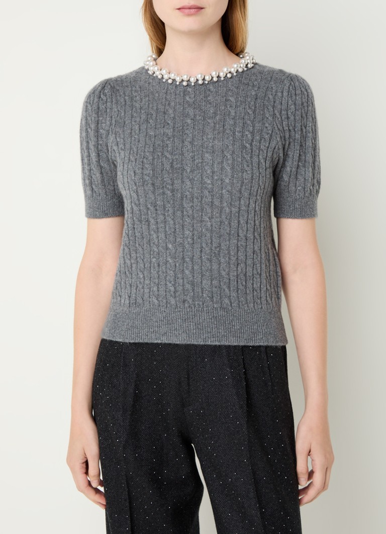 Sandro Cable knit top in cashmere blend with faux pearls