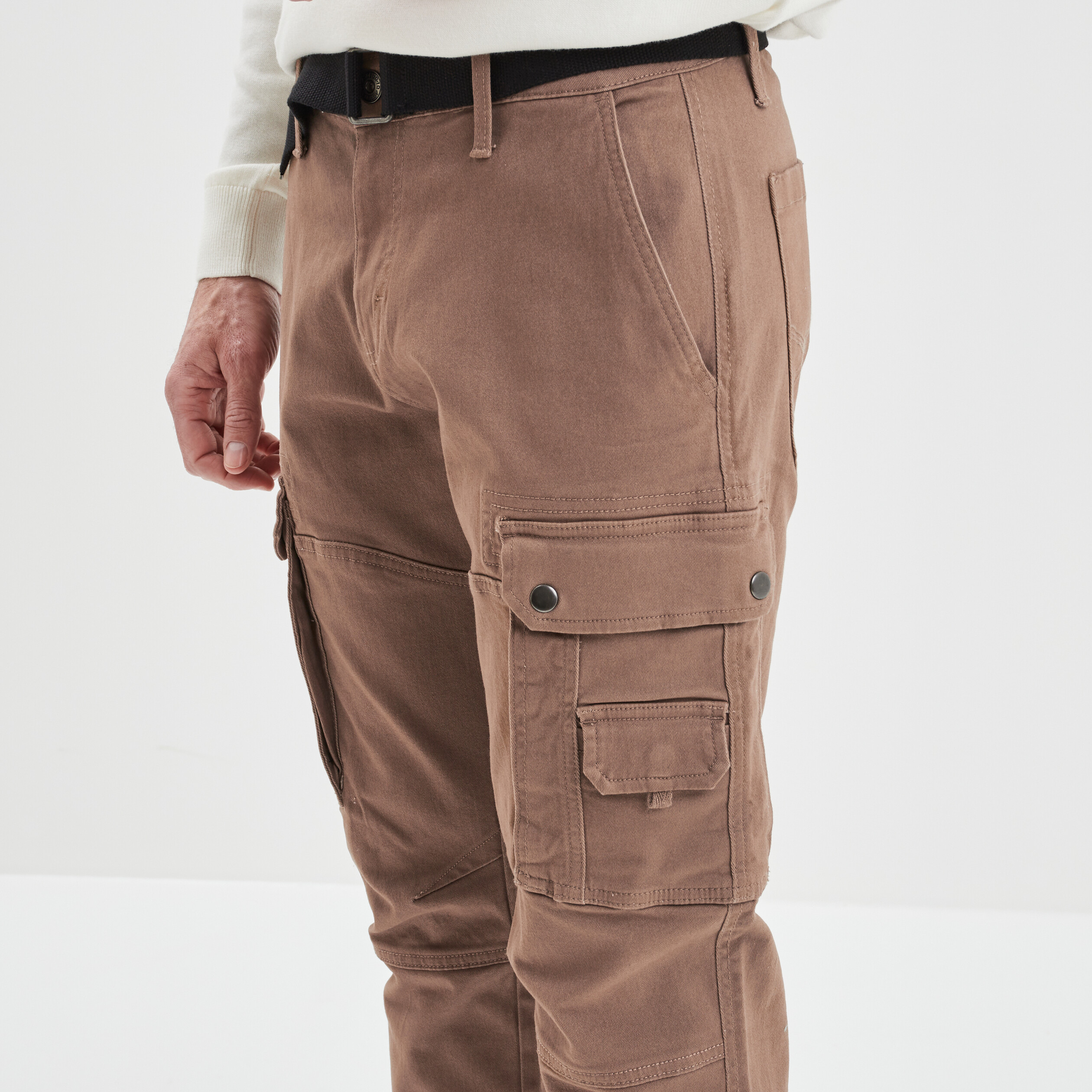 Pantalon cargo regular ceinturé marron homme | La Halle