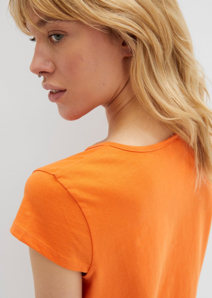 Baumwoll-Shirt mit Raffung und V-Ausschnitt