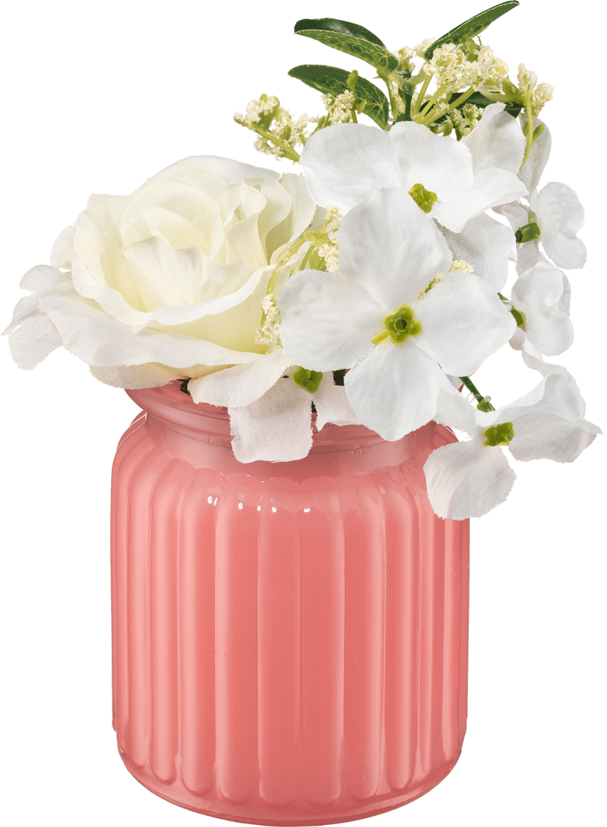 Glasvase mit Blumenarrangement, rosa/weiß, 1 St