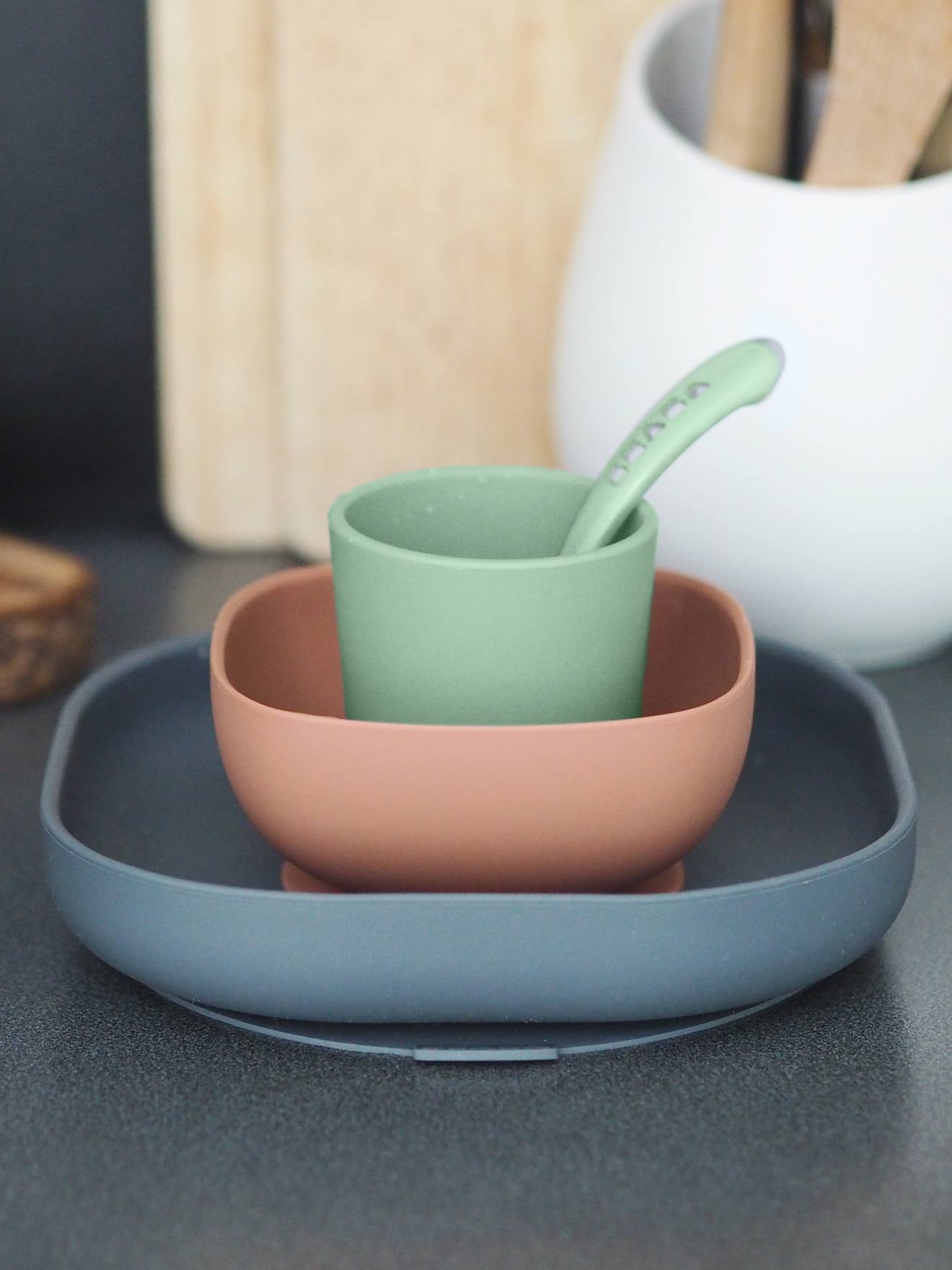 Set vaisselle 4 pièces silicone BEABA bleu