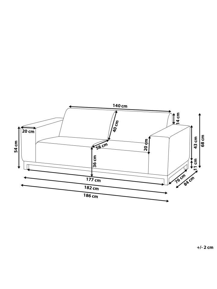 Beliani Gartensofa ROVIGO in Beige/Schwarz - (W) 186 x (H) 68 x (L) 84 cm günstig kaufen onesize