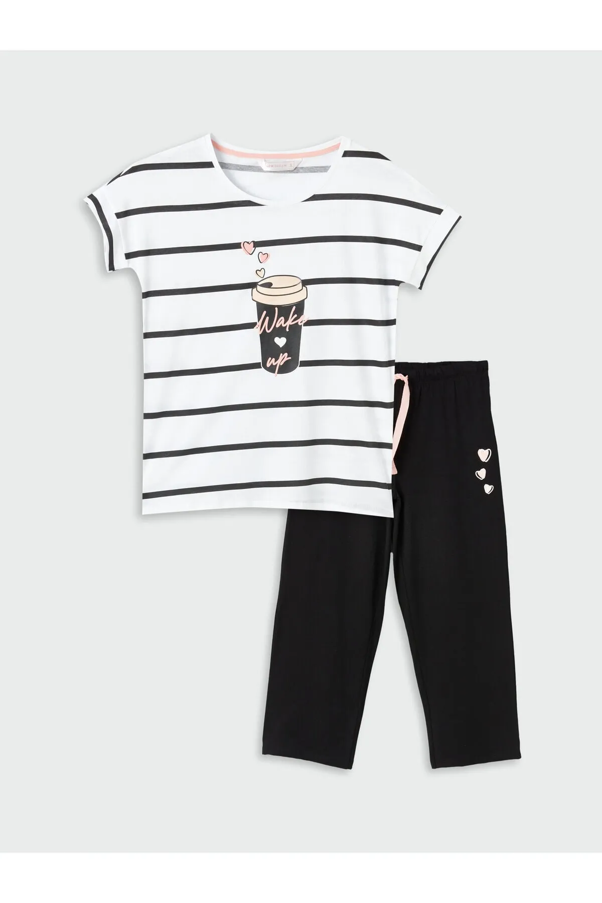LC Waikiki  Bedrucktes Kurzarm-Capri-Pyjama-Set für Damen mit Rundhalsausschnitt