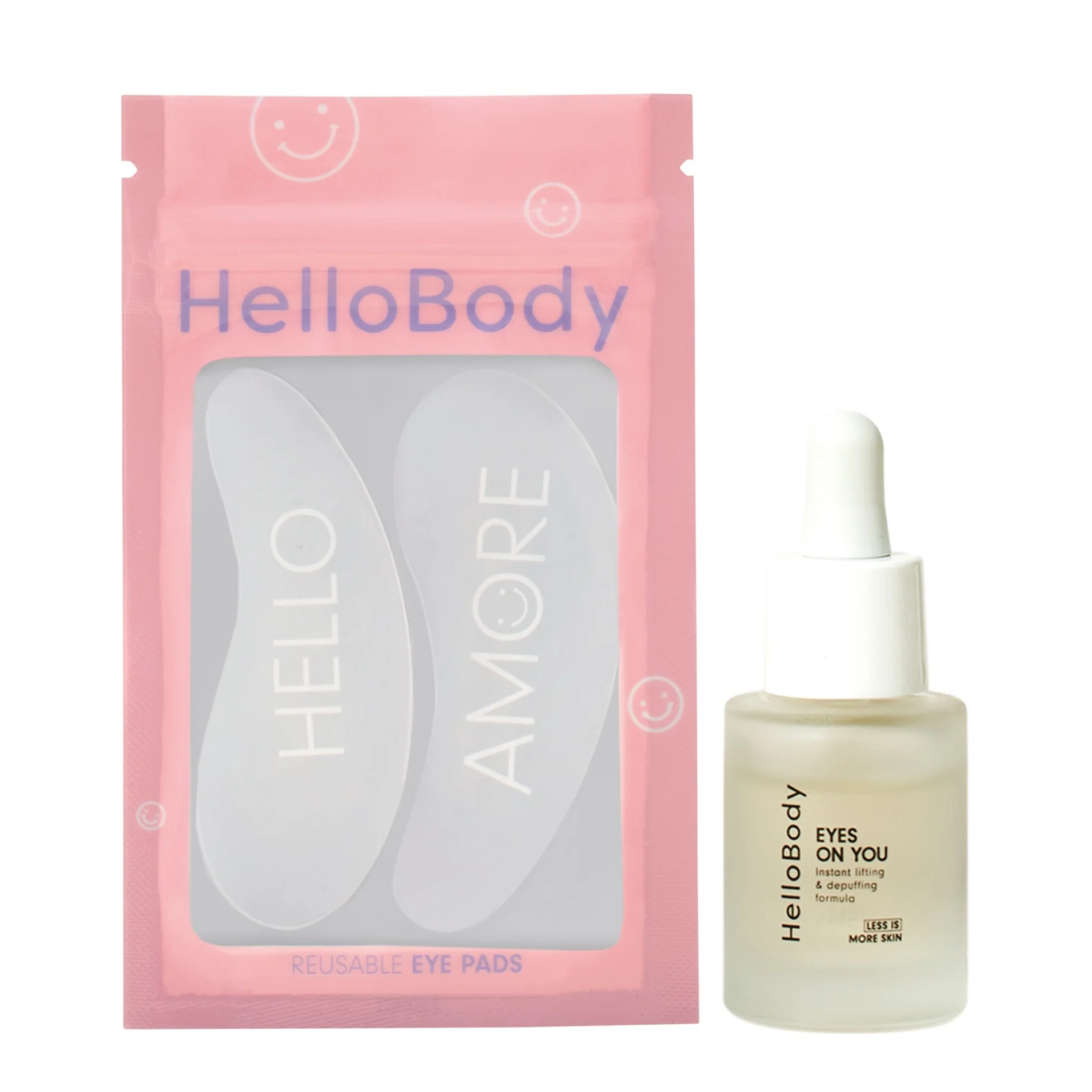 Booster Hello Amore Duo Set – Anti-Falten-Augenpflege, Augenmaske, Behandlung gegen Tränensäcke und Augenringe, Anti-Falten-Set, Augen- und Lippen-Set