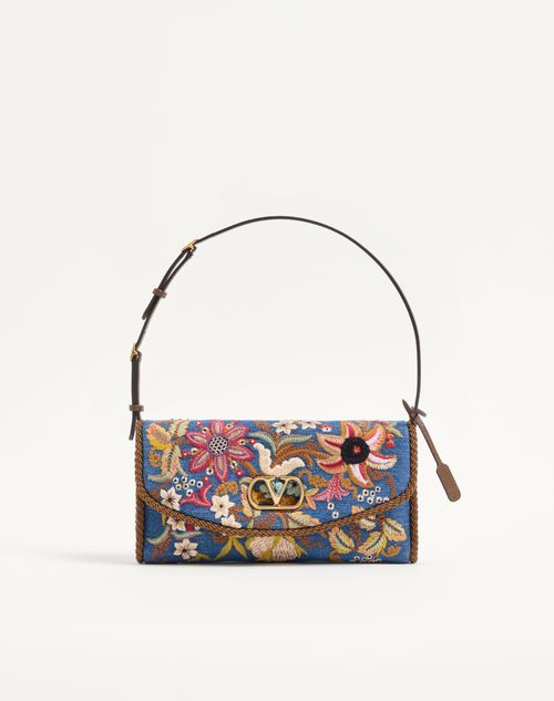 Valentino Garavani Devain lille broderet denim skuldertaske