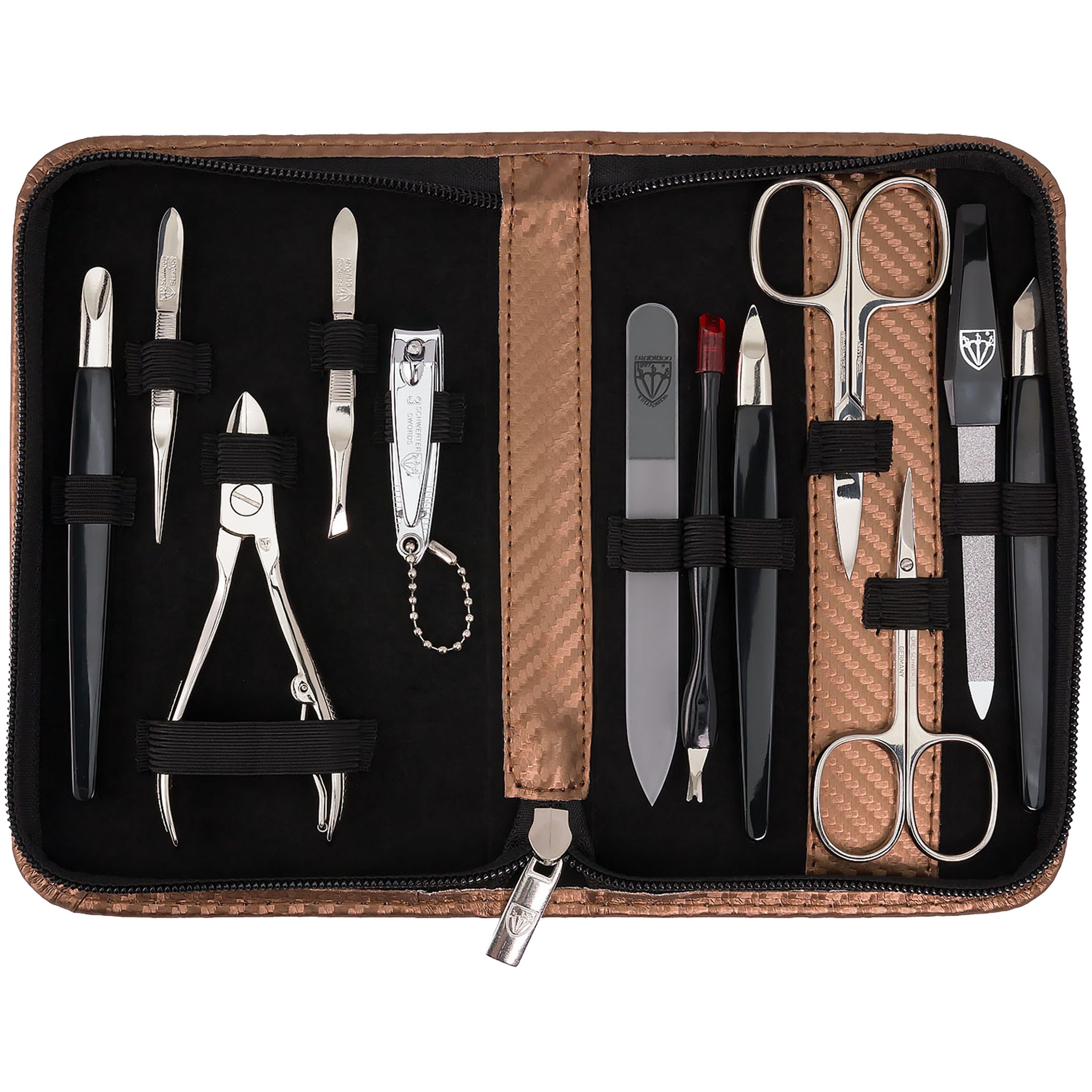3 SCHWERTER Maniküre-Etui, London 12-teilig ALL-IN-ONE mit Glas- und Saphirnagelfeile