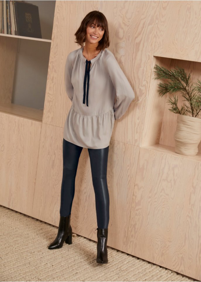 Lederimitat-Leggings mit Materialmix