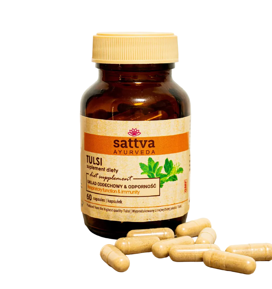 Cápsulas de extrato de Tulsi da Sattva Ayurveda