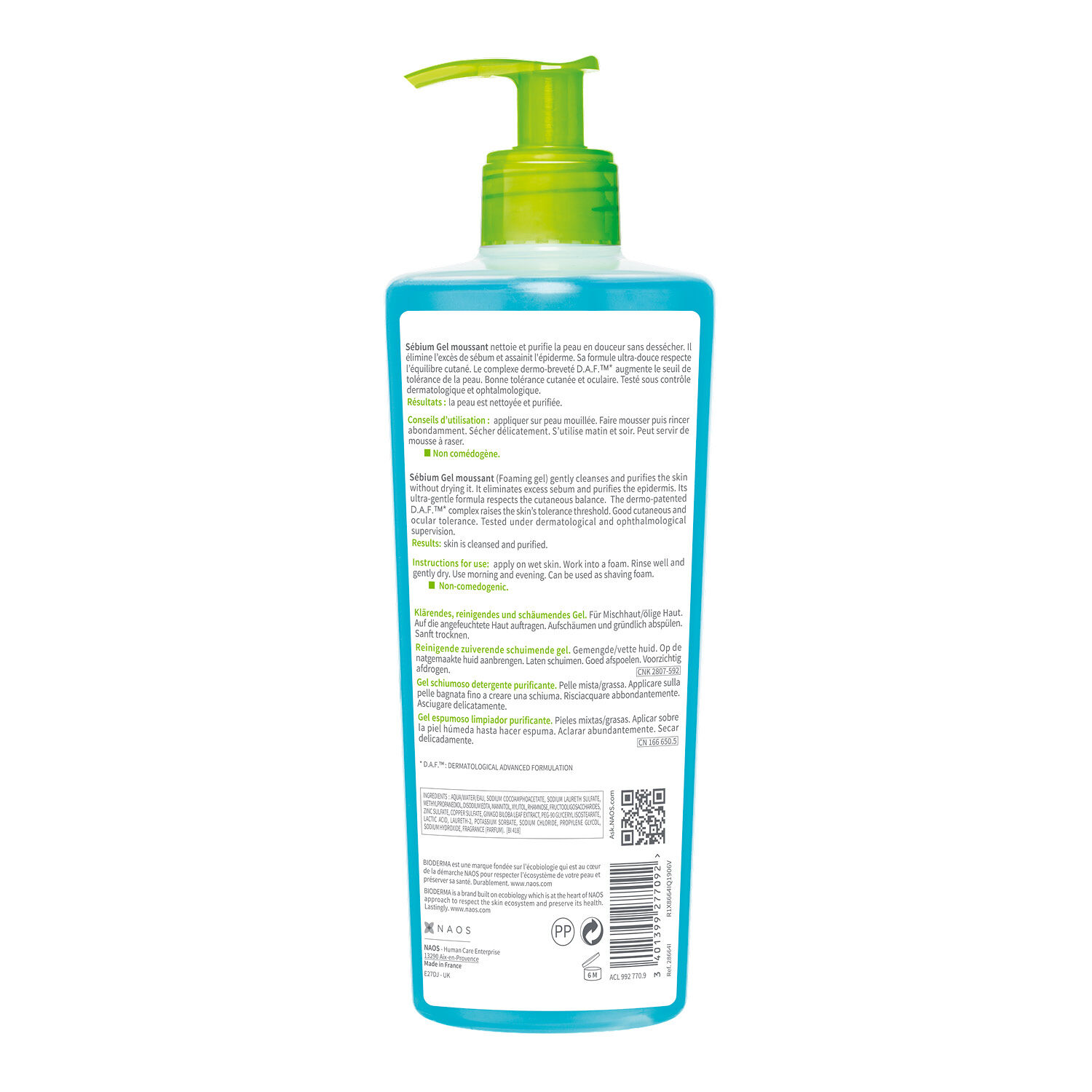 Bioderma Sébium Gel Moussant Nettoyant Purifiant Doux Peaux Mixtes à Grasses