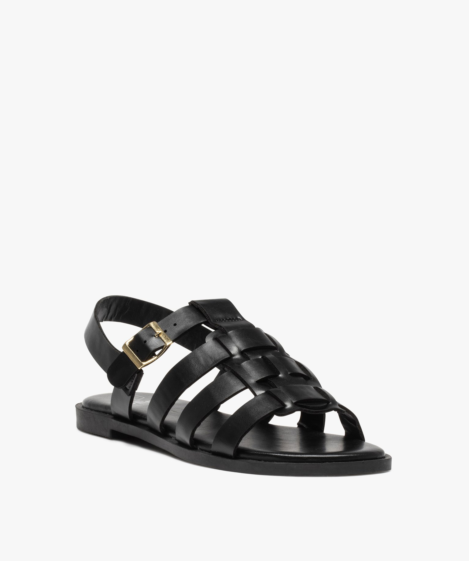 Sandales femme unies à talon plat et brides larges noir | GEMO