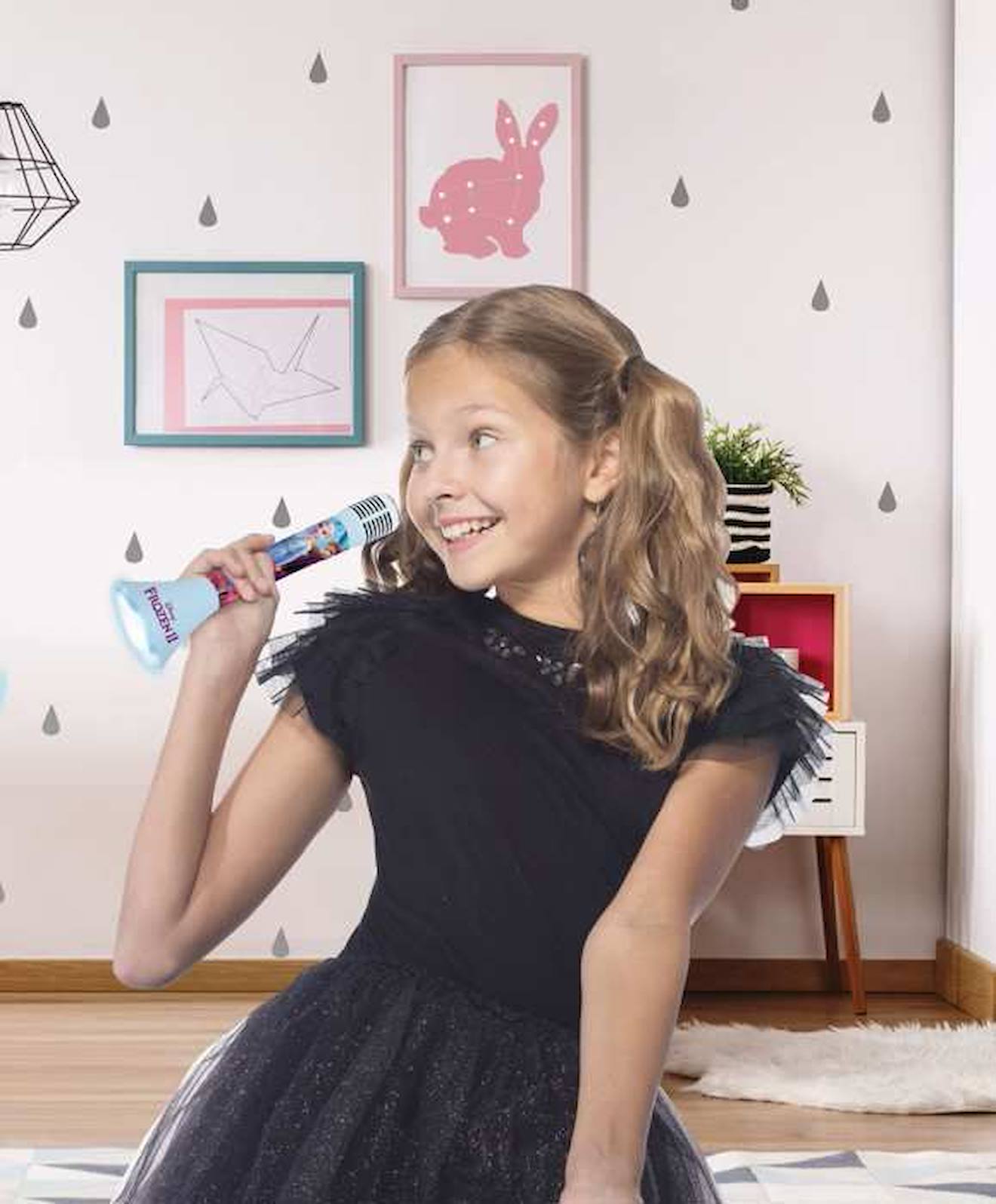 Micro Karaoké sans fil avec enceinte Bluetooth® intégrée, lumières et changement de voix Reine des Neiges bleu