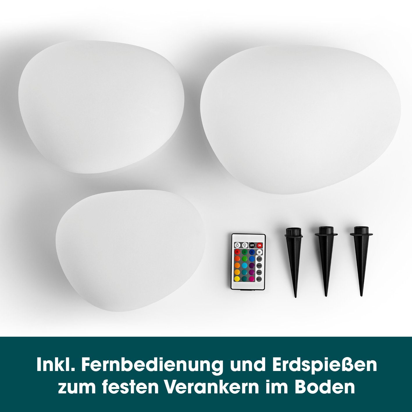 EASYmaxx LED Solarleuchte Stein Set flach 3-tlg.