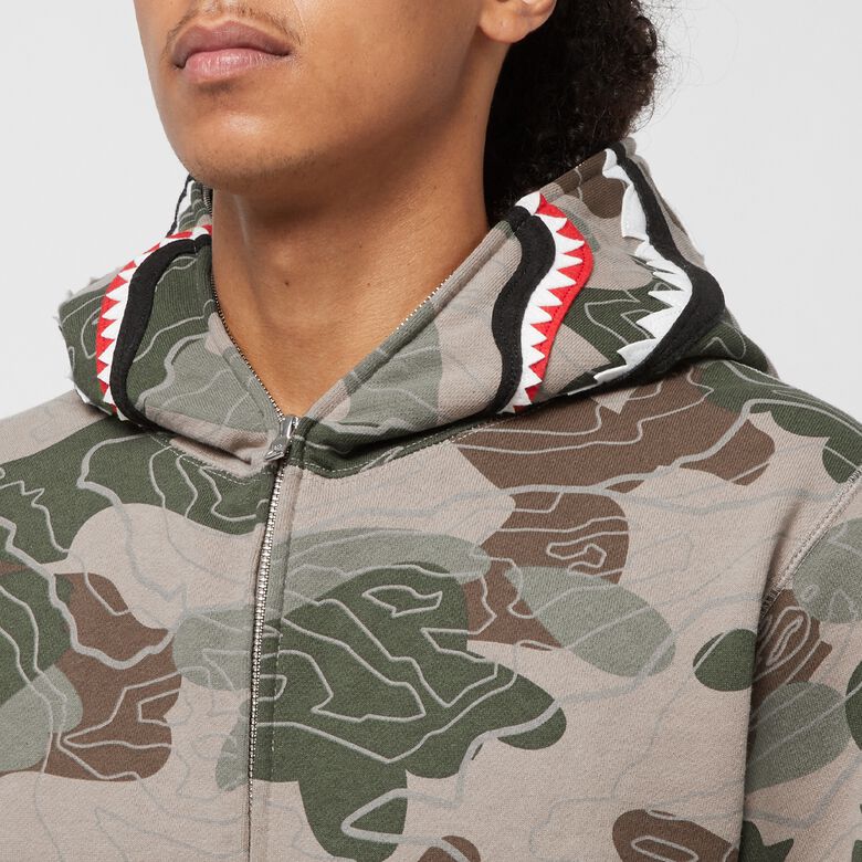 A Bathing Ape Layered Line Camo Shark Full Zip Hoodie M beige