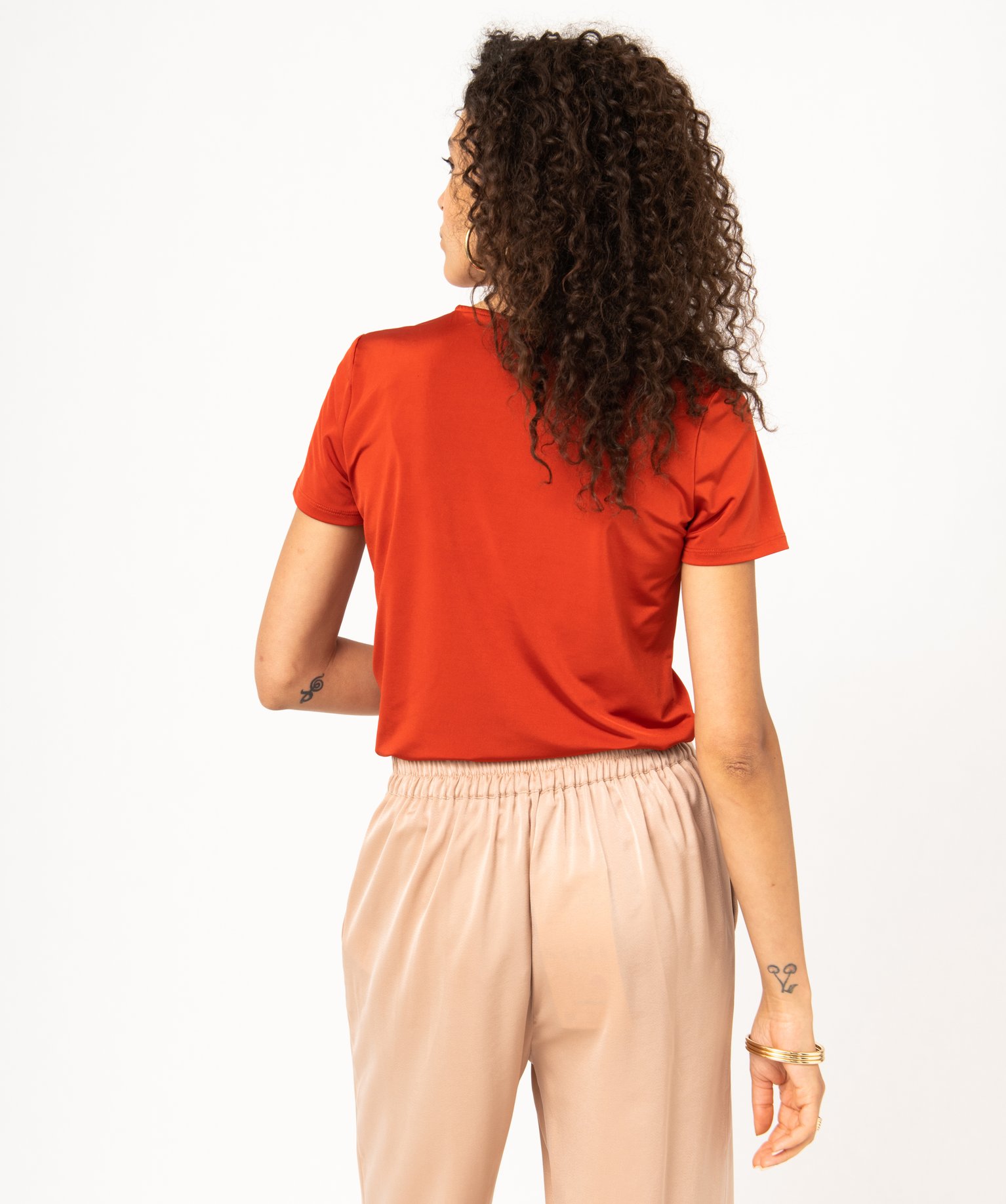 Tee-shirt à manches courtes avec décolleté en V femme orange | GEMO
