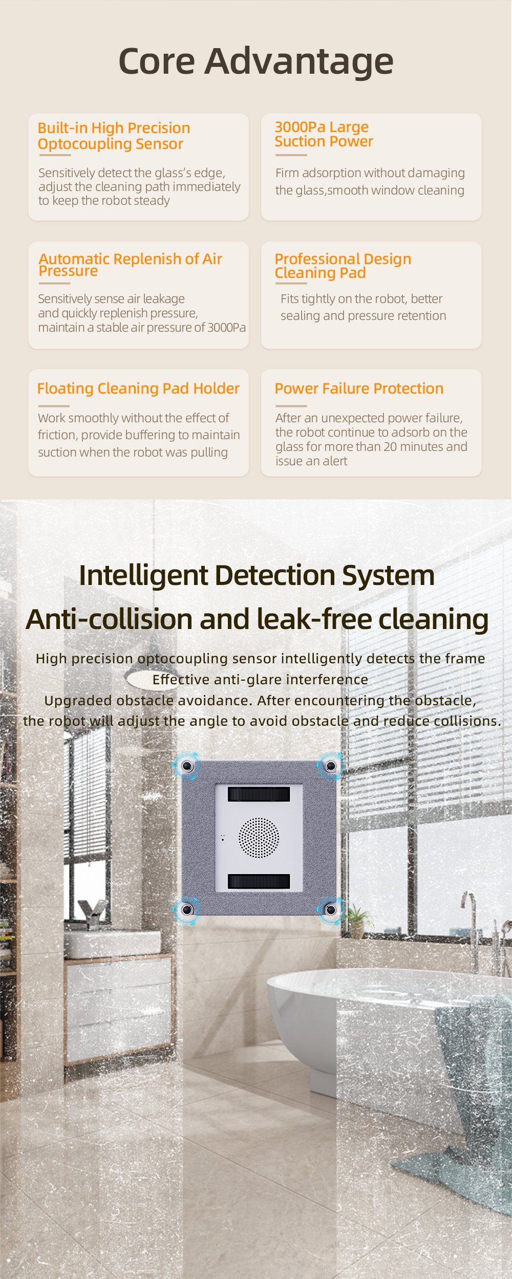 LIECTROUX Fensterputzroboter YW509 Fensterreiniger-Roboter mit doppelseitigem Wassersprühen, 3000 PA, 500 mAh Eingebaut (UPS), 3 automatische Reinigungsmodi