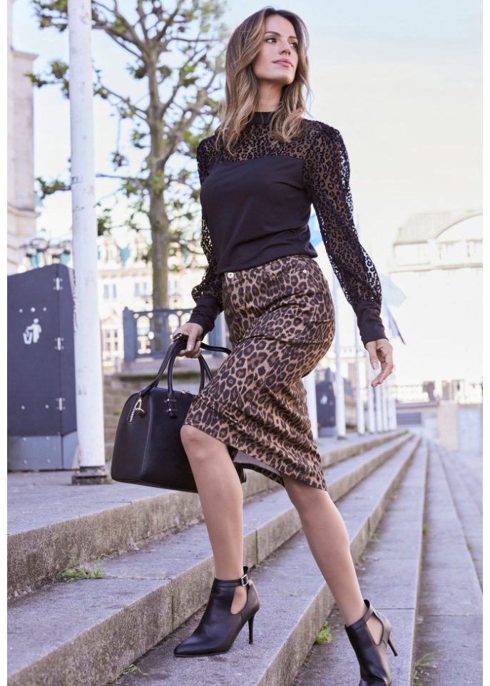 Shirt mit transparenten Ärmeln im trendigen Animal Design