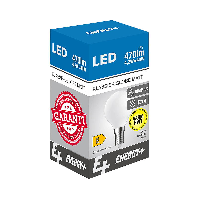 Energy Lyspære LED 470 lm Globe matt dimbar E14 G45 E