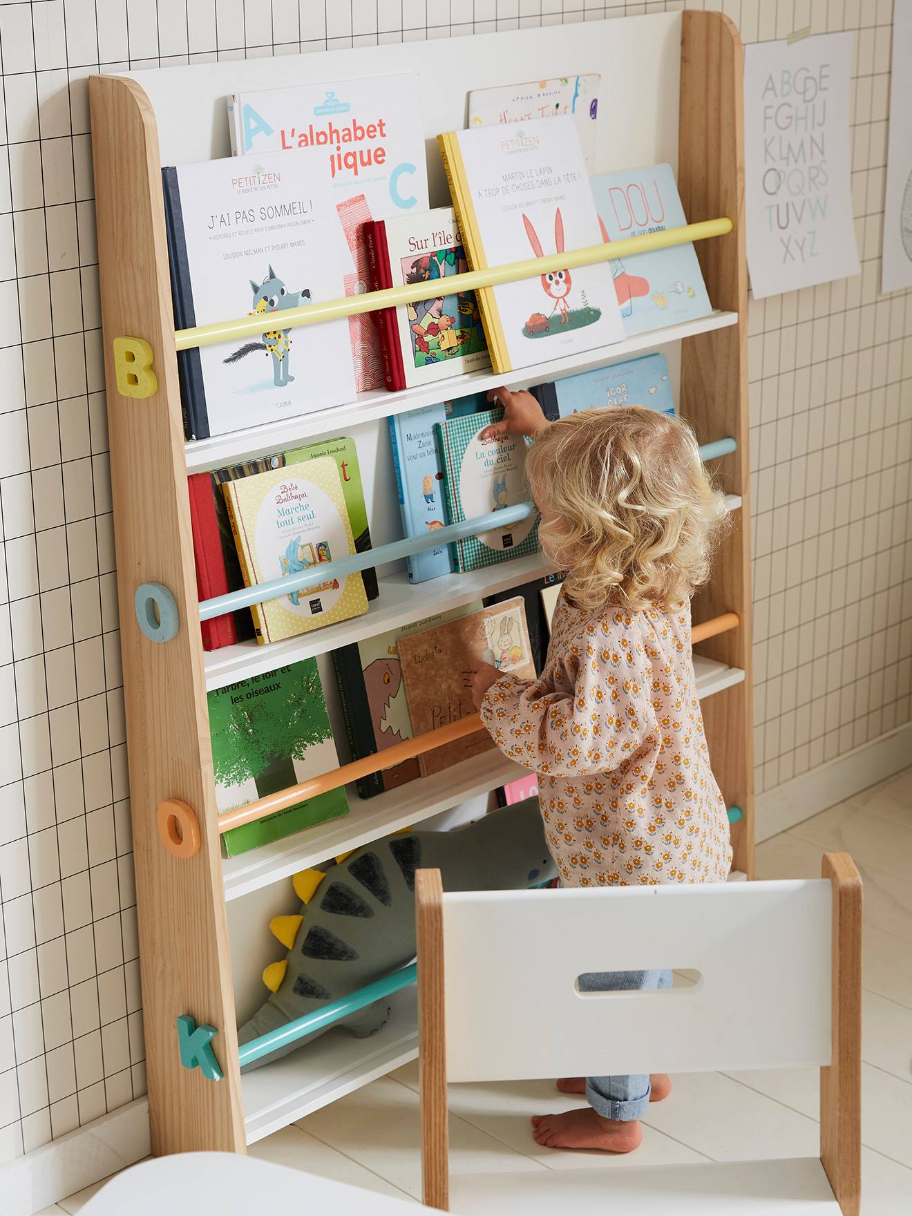 Vertbaudet Kinder Bücherregal BOOKS - weiß/natur