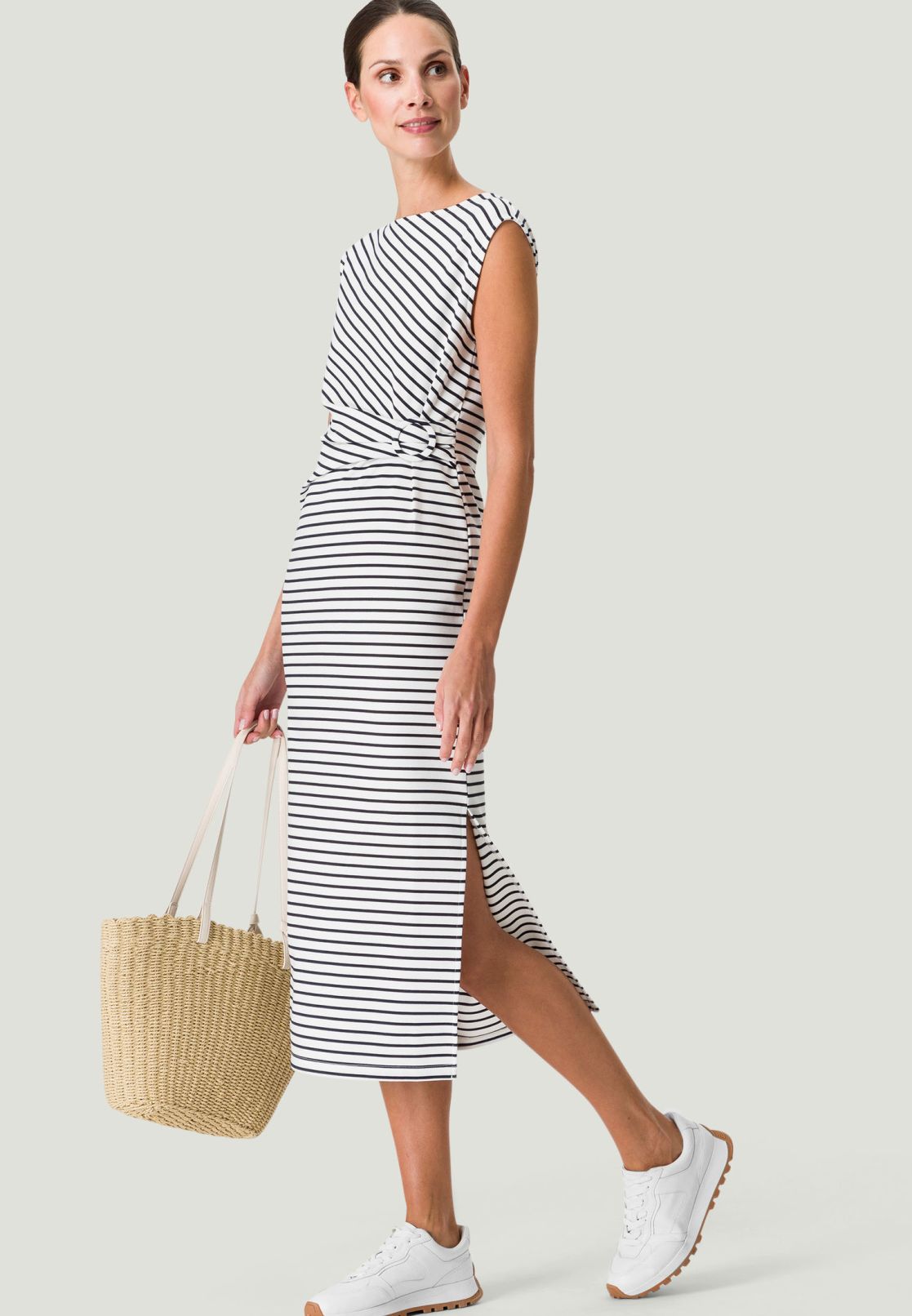 Jerseykleid Midi mit Streifen