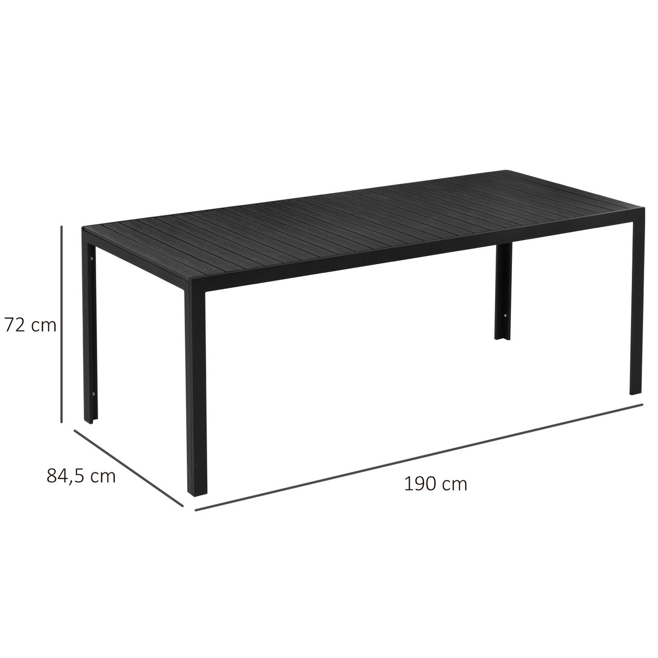 Outsunny Gartentisch Aluminium Tisch Garten Terrasse Holz-Kunststoff WPC Non-Wood schwarz