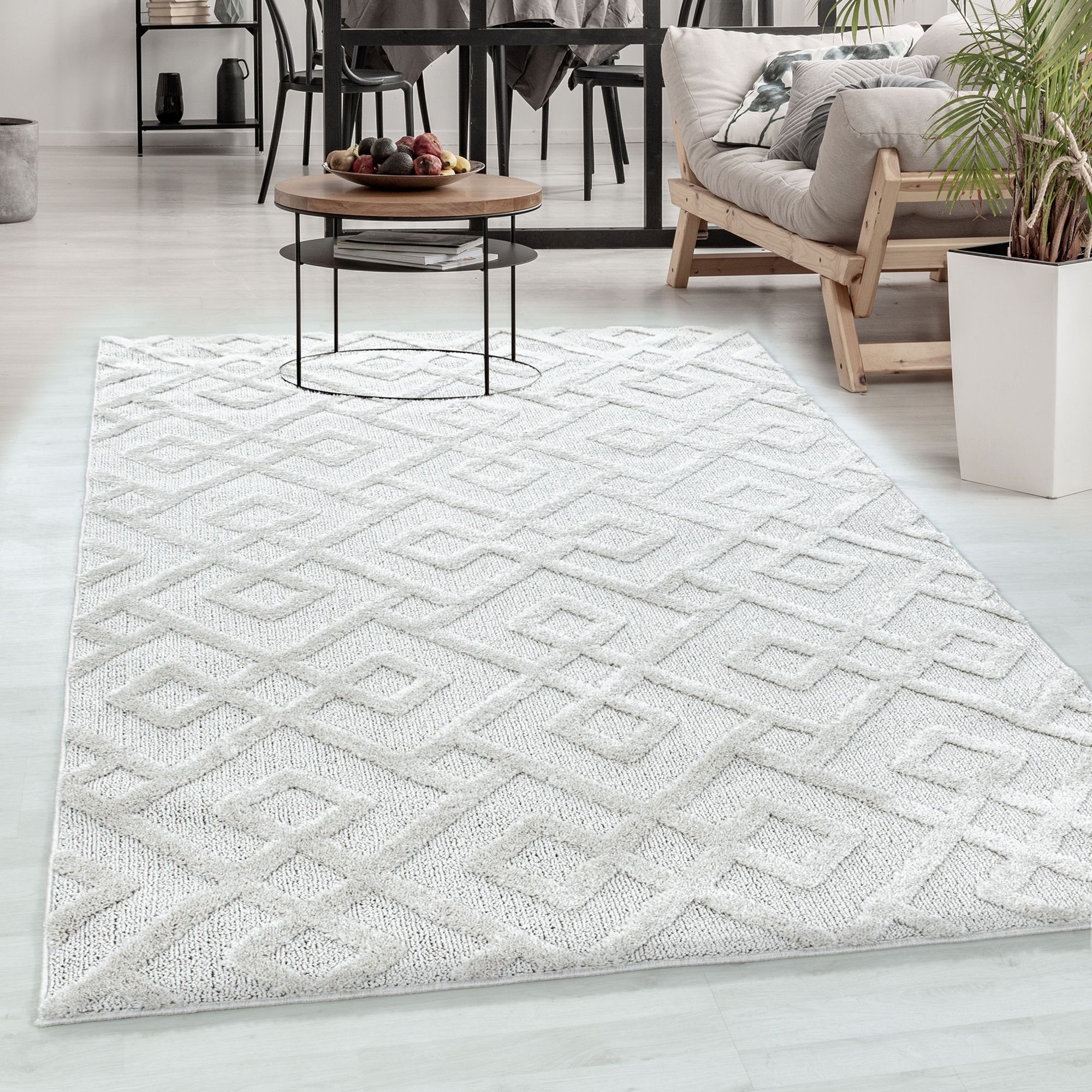 Hochflor-Teppich Geometrisch Design, Carpetsale24, Läufer, Höhe: 20 mm, Teppich Wohnzimmer Boho Design 3D Optik Skandinavische Stil