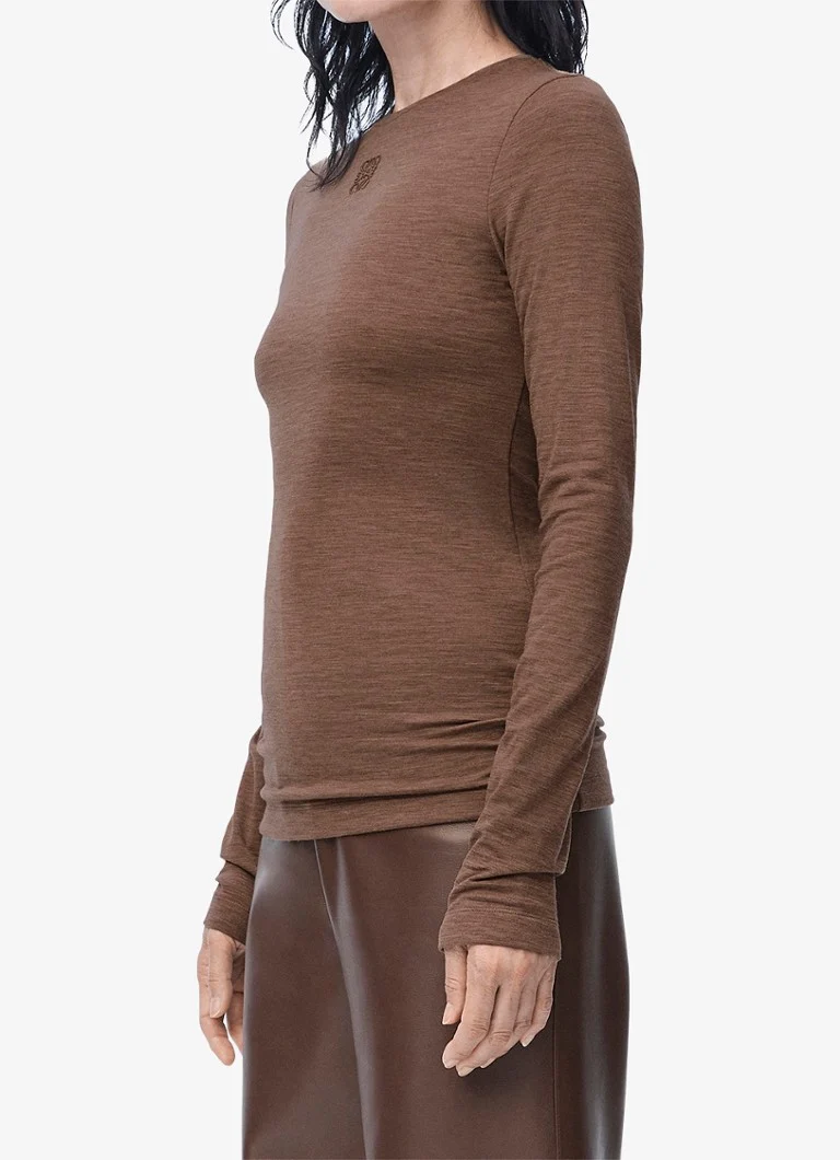 LOEWE Wool long-sleeved shirt with logo embroidery