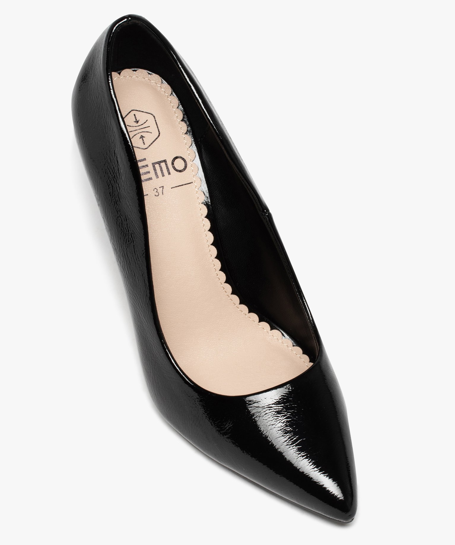 Escarpins femme vernis à talon aiguille et bout pointu noir | GEMO