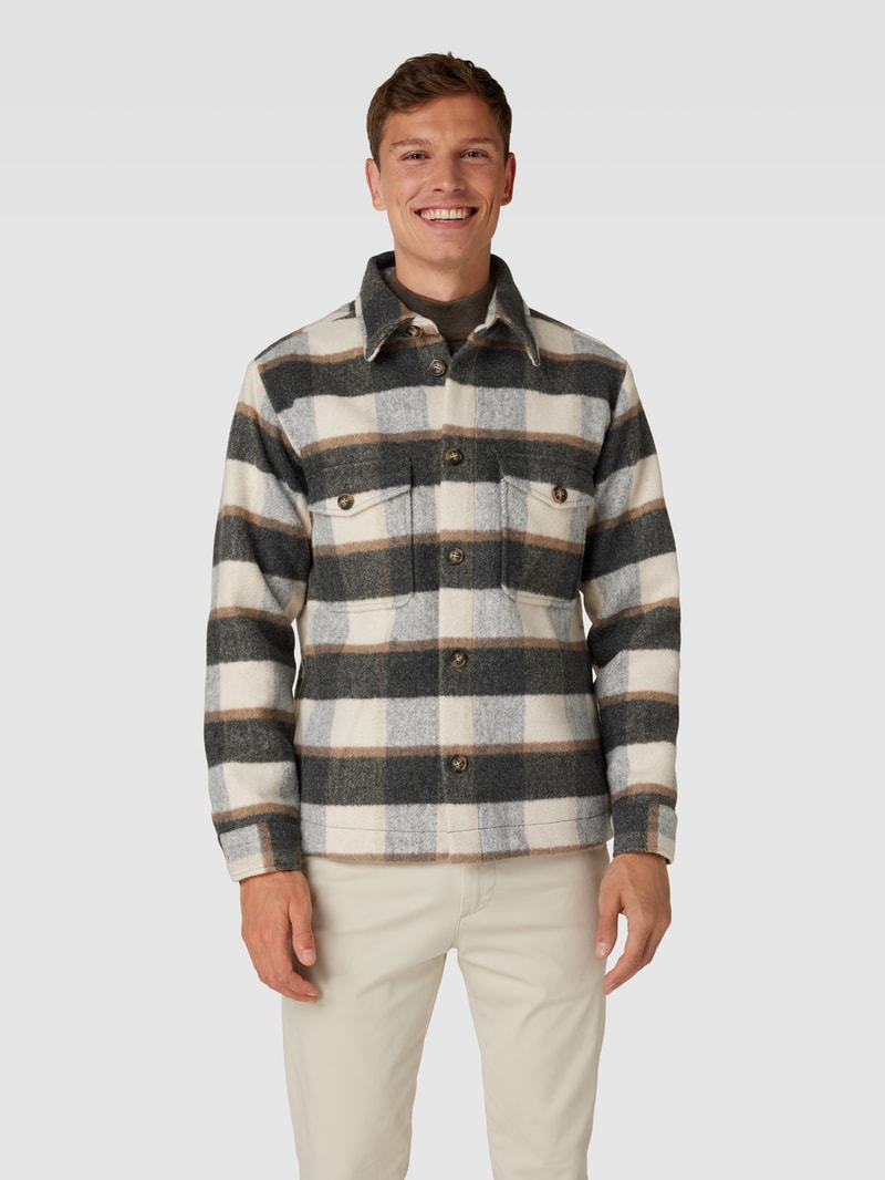Relaxed Fit Overshirt mit Tartan-Karo in hellgrau
