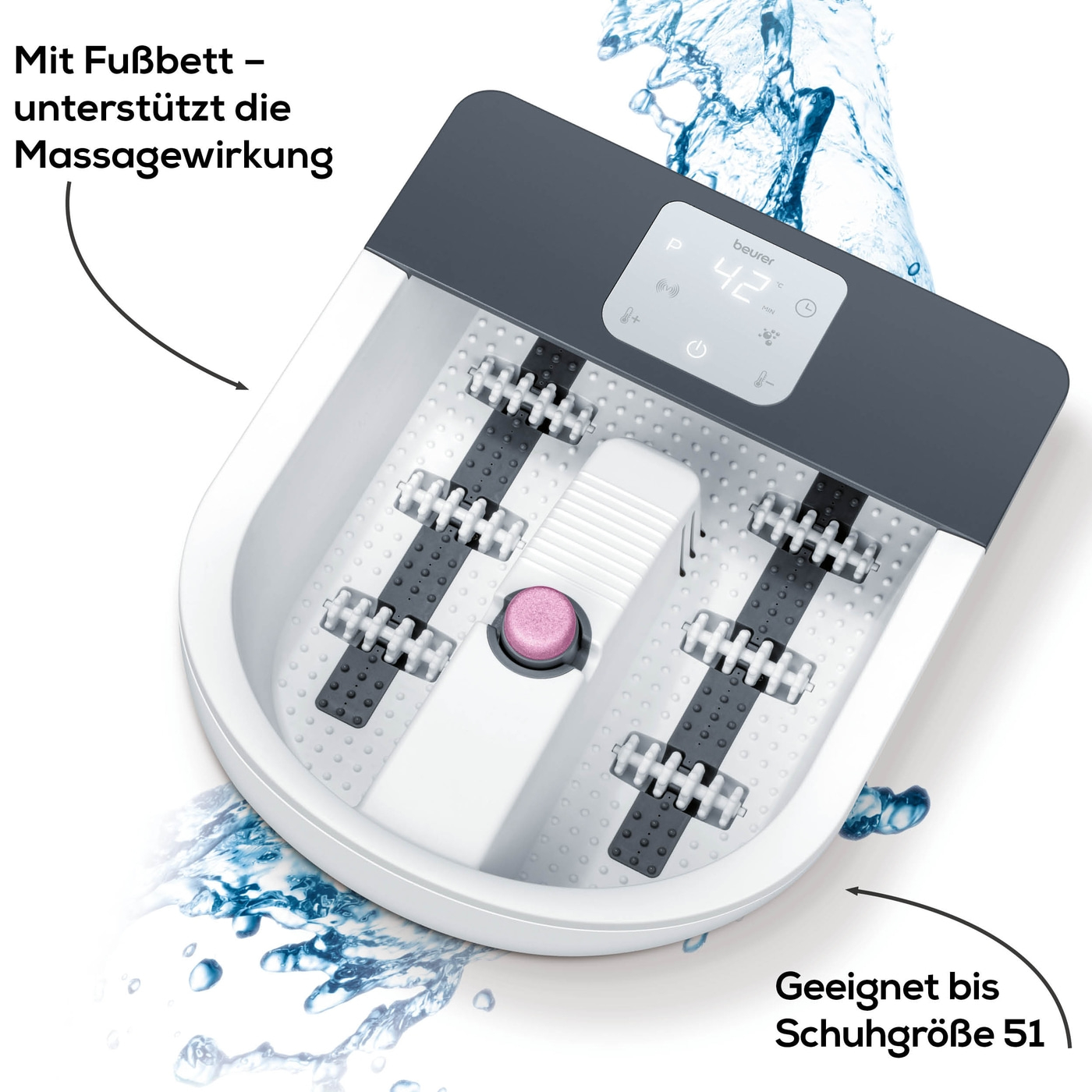 Beurer Fußsprudelbad FB 60-Fußsprudelbad mit Wasserheizung, Sprudelmassage, Vibrationsmassage und 3 Temperaturzonen