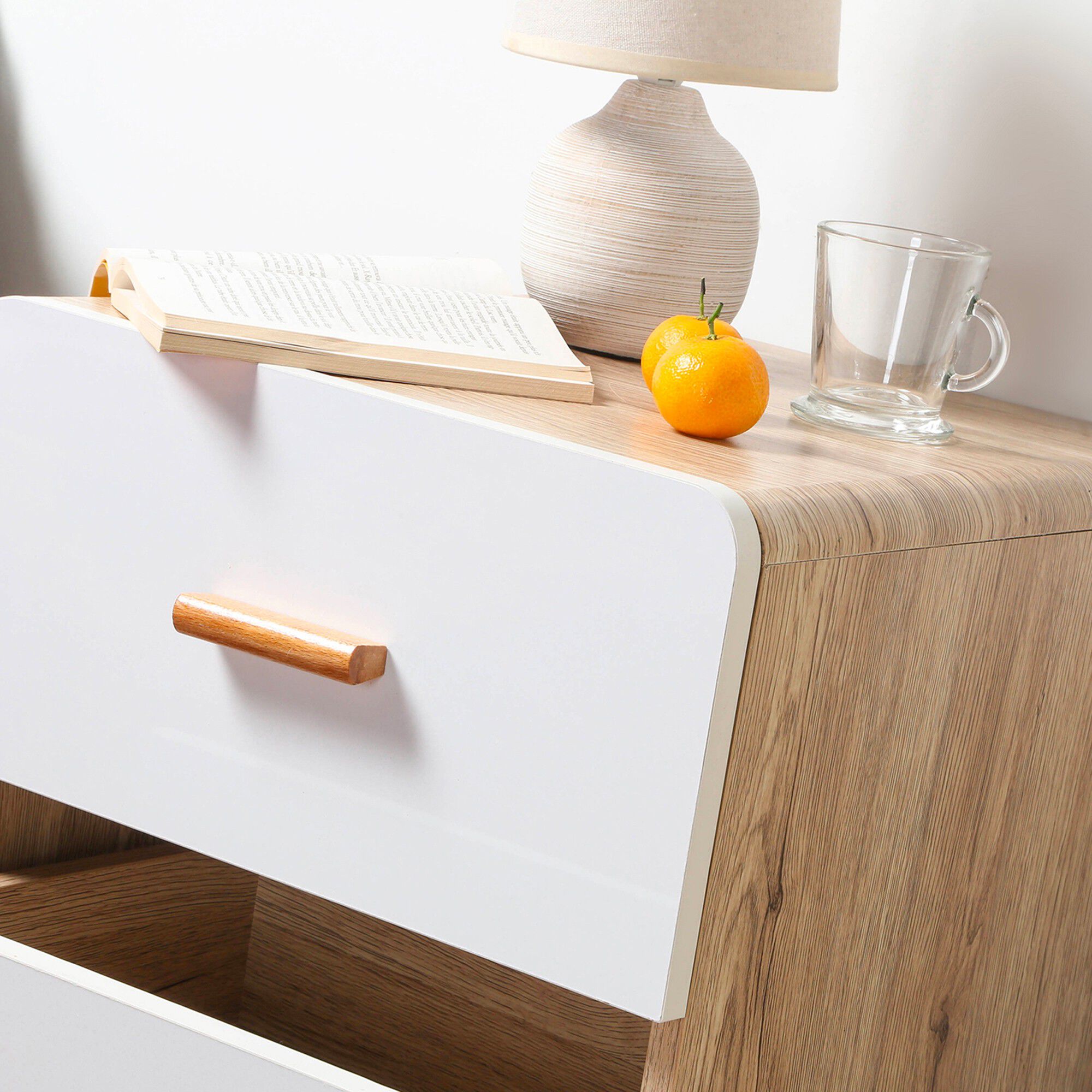 Table de chevet YOLTY 2 tiroirs bois et blanc