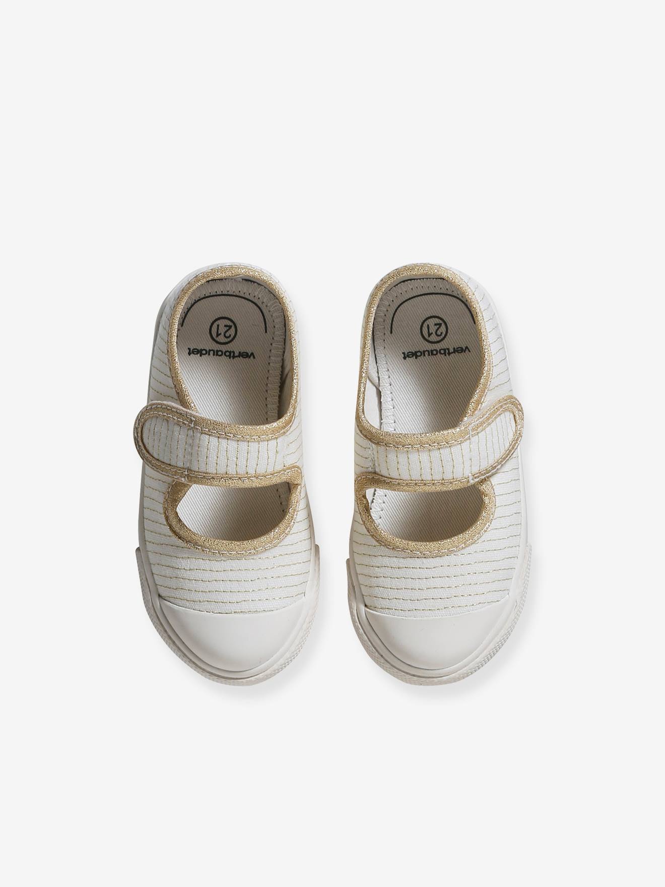 Vertbaudet Baby Stoffschuhe mit Klett - beige bedruckt