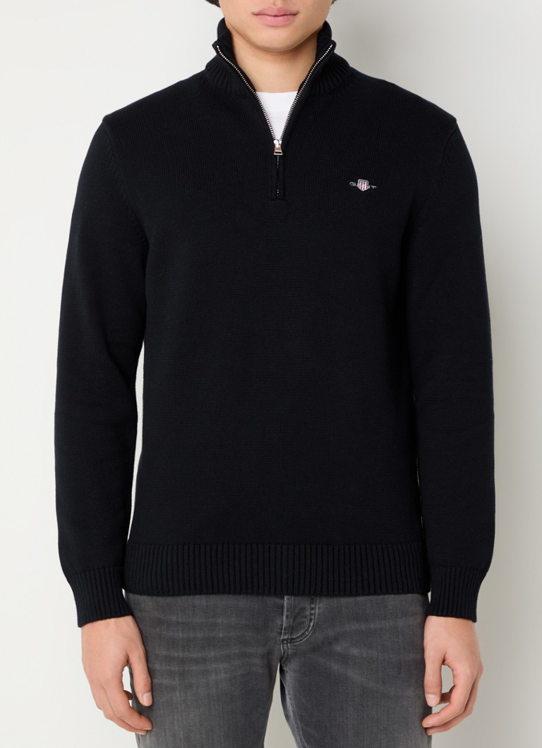 Pullover Gant in maglia fine con mezza zip e logo