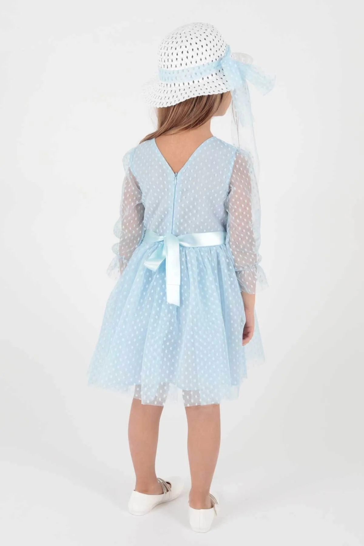 AHENGİM  Trendiges Abendkleid für Mädchen mit Hut und Tüllspitze Ak2228