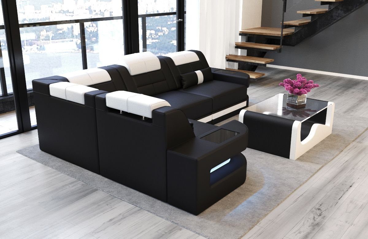 Sofa Dreams Ecksofa Ledercouch Sofa Leder Como L Form Ledersofa, Couch, mit LED, wahlweise mit Bettfunktion als Schlafsofa, Designersofa