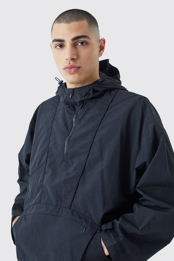 Regenjacke mit halbem Reißverschluss und Kapuze