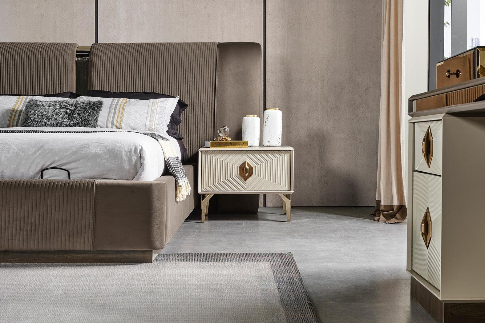 JVmoebel Schlafzimmer-Set Schlafzimmergarnitur Designer Bett 2x Nachttische Schminktisch, (5-St., Bett, 2x Nachttische, Schminktisch mit Spiegel), Made in Europa