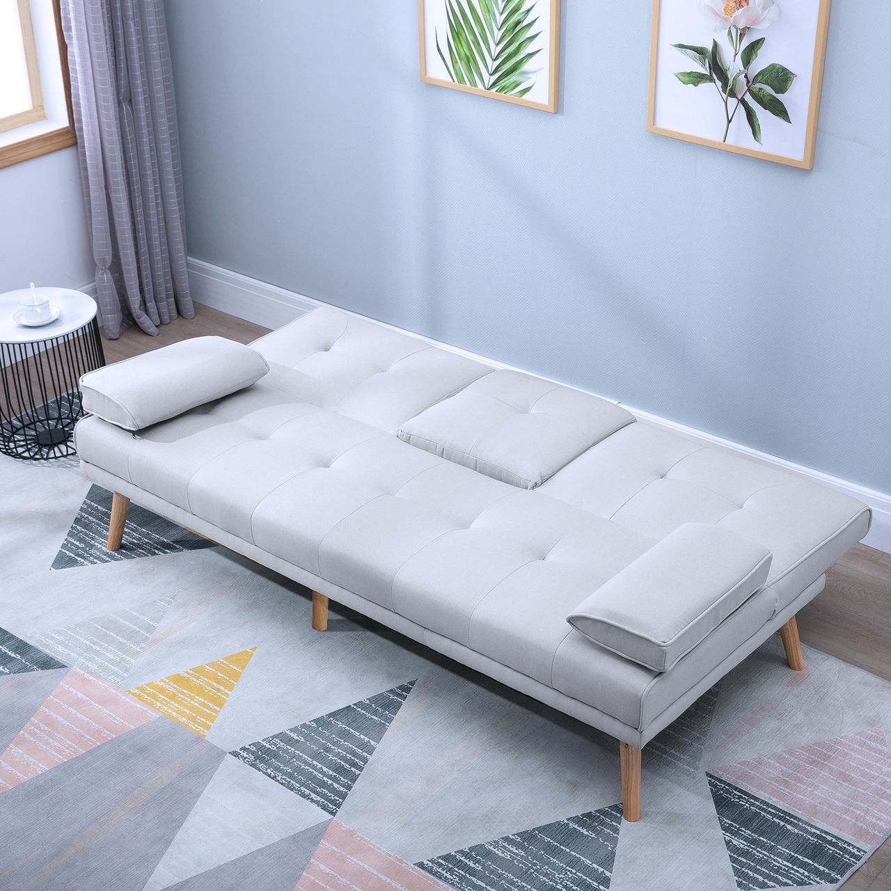 HOMCOM Schlafsofa Sofabett Schlafcouch 3 Sitzer Leinen
