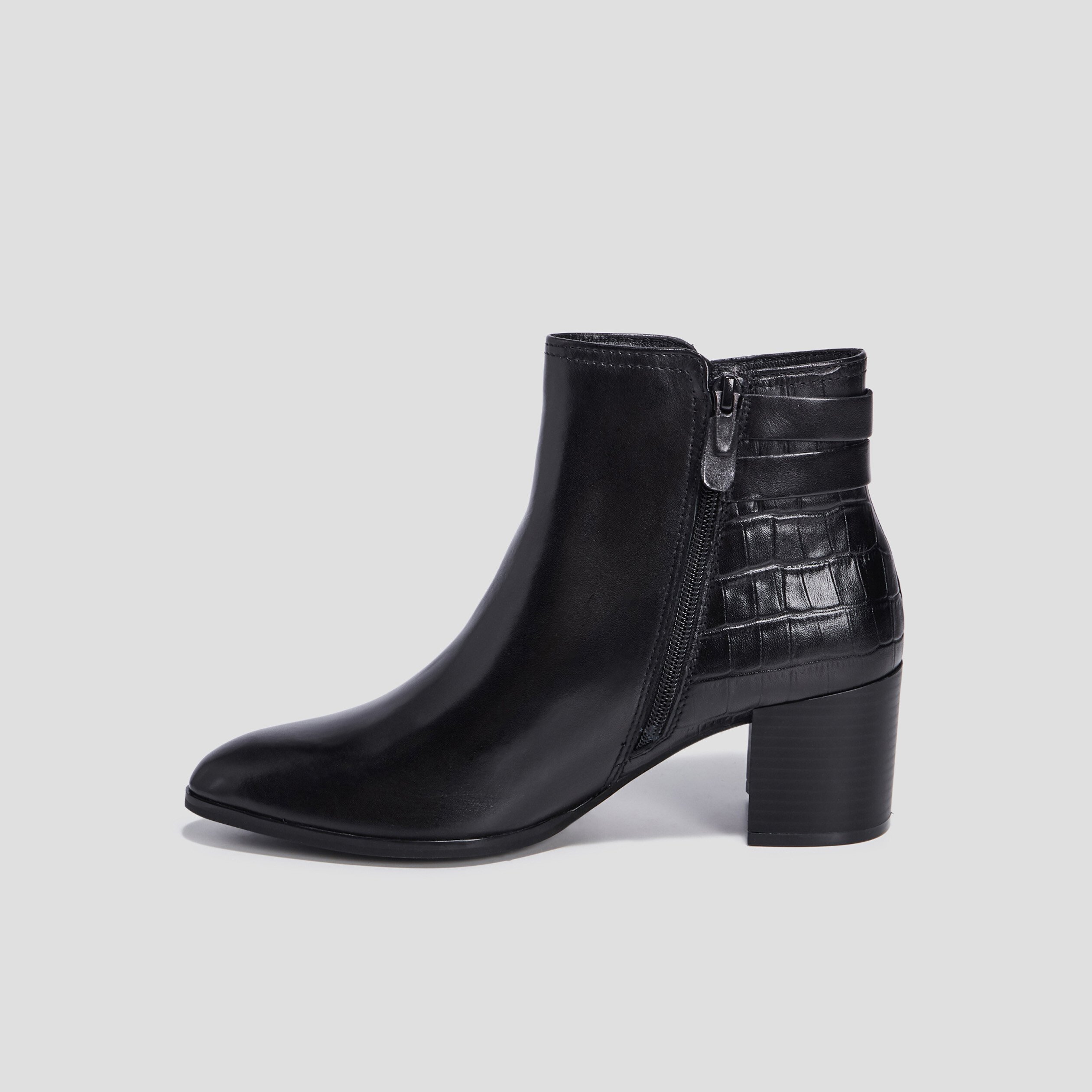 Bottines à talons en cuir noir femme | La Halle
