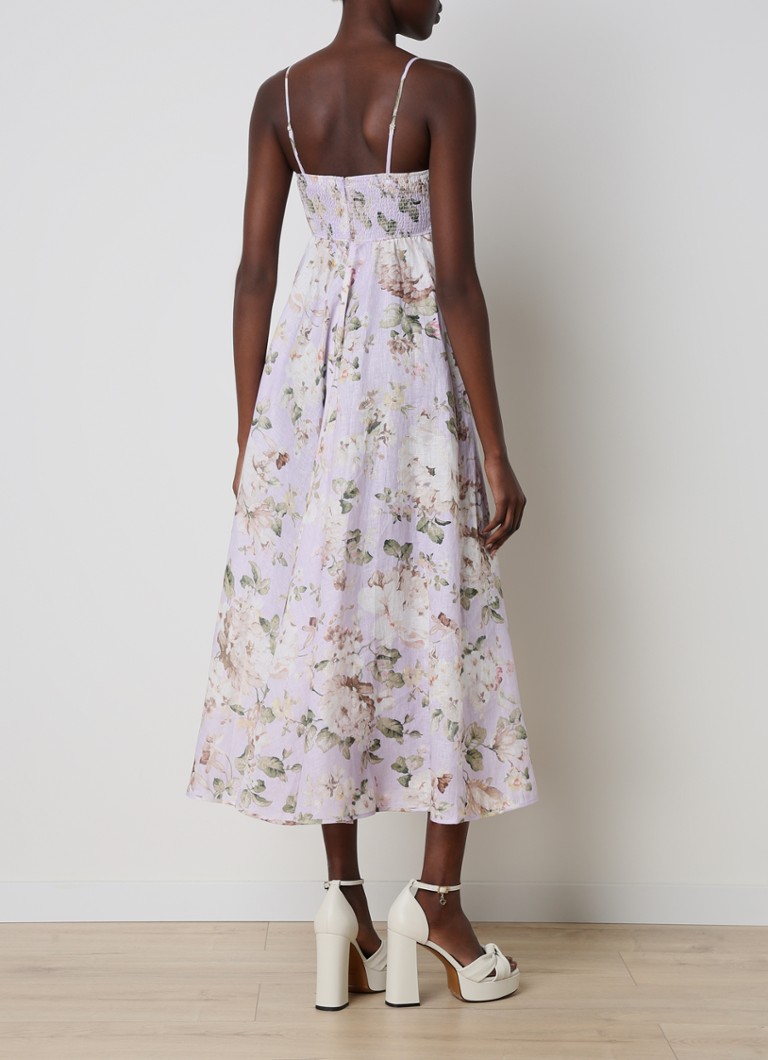 Rochie midi bandeau din in cu imprimeu floral Zimmermann Acacia.