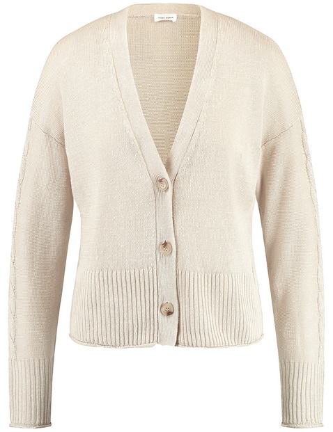 Strickjacke mit Leinenanteil und Zopfmusterdetail
