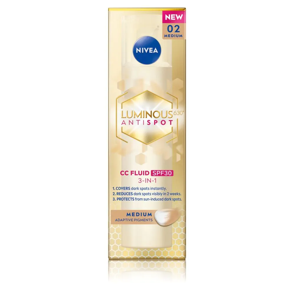 Nivea Luminous 630 CC SPF30 - kremas nuo odos spalvos pakitimų, 02, vidutinio atspalvio, 40 ml