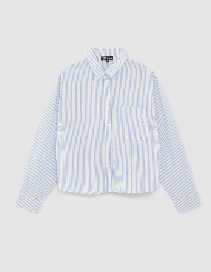 Chemise blanc cassé à rayures bleues fille