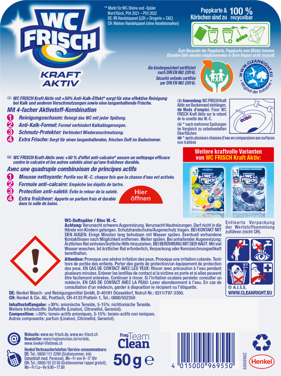 WC-Stein Blau Kraft Aktiv Blütenfrisch, 50 g
