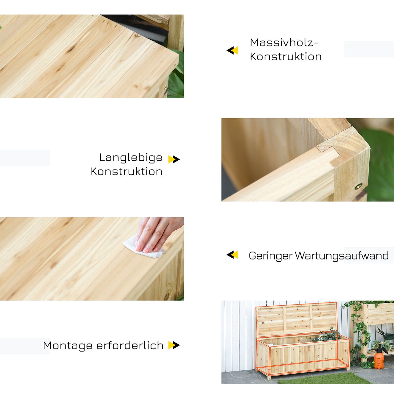 Outsunny Gartenbank mit Stauraum Natur 115 x 45 x 75 cm