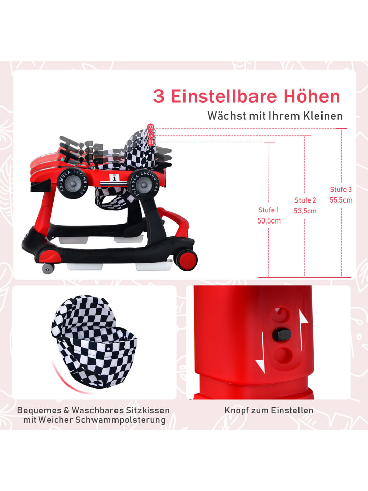 COSTWAY 4 in 1 Lauflernwagen in Rot günstig kaufen 75 cm