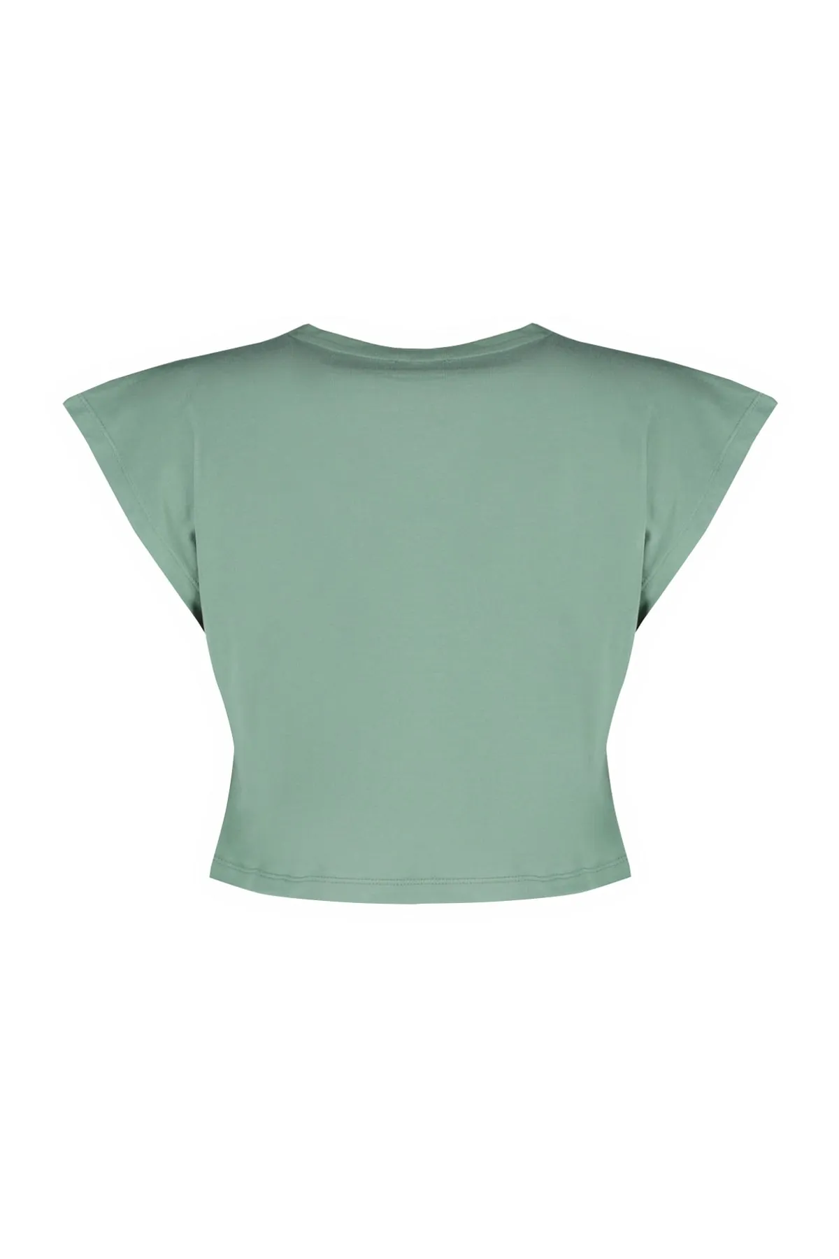 Trendyol Collection  Khakifarbenes Strick-T-Shirt aus 100 % Baumwolle mit niedrigen Ärmeln und weitem, entspanntem Schnitt und Rundhalsausschnitt TWOSS22TS0378