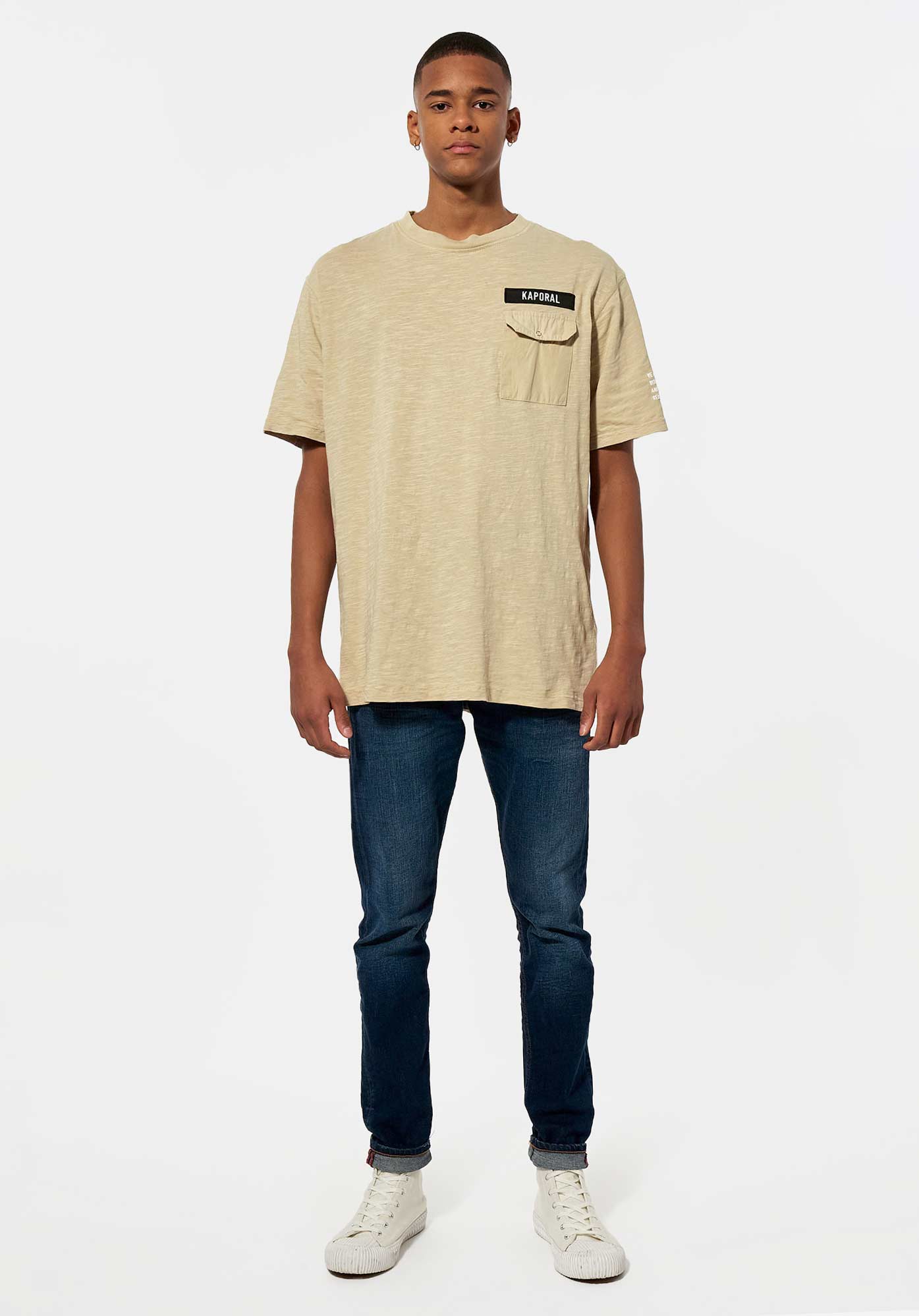 MOSHI  T-shirt bi matière beige chiné Homme en 100% coton bio
