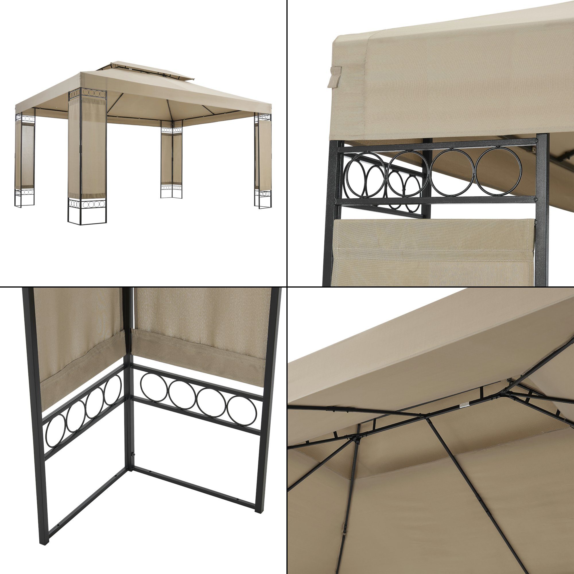 en.casa Pavillon, Lanciano Festzelt Gartenpavillon 400x300x265cm Beige